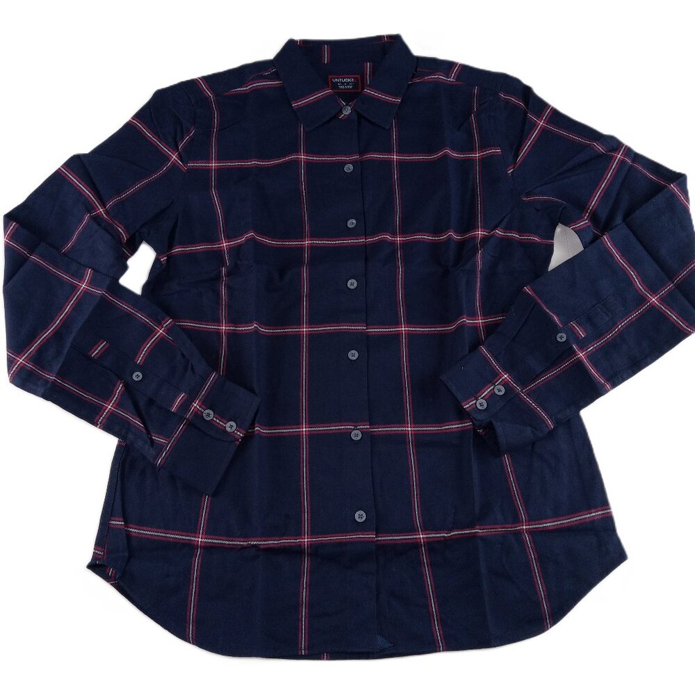 UNTUCKit Women's Mavrodaphne Button Front Flannel Shirt Size 4 Blue Windowpane